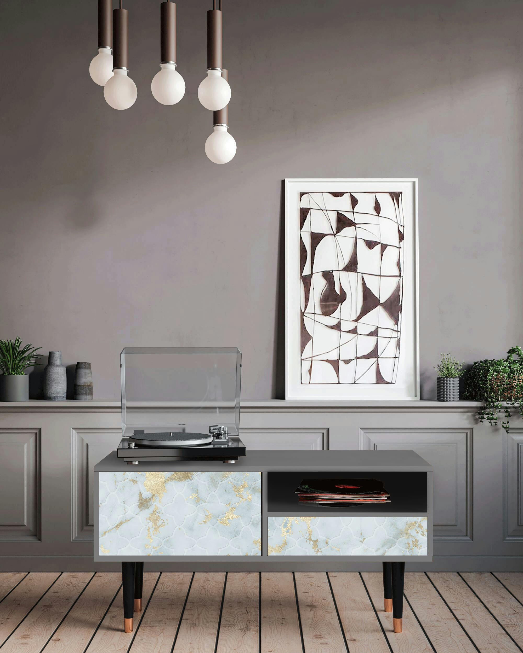 GOLDEN WAVES - Meuble TV  blanc clair 1 tiroir et 1 porte L 115 cm