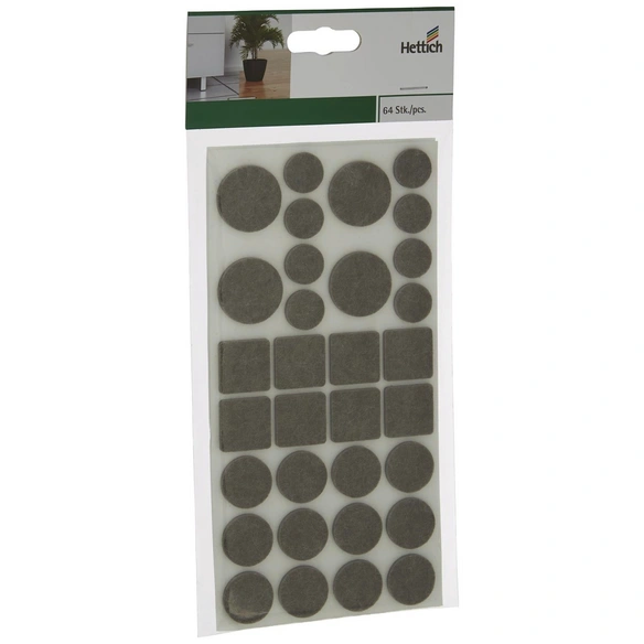 Filzgleiter, Set: quadratisch / rund, Selbstklebend, braun, 3 mm, 64-tlg.