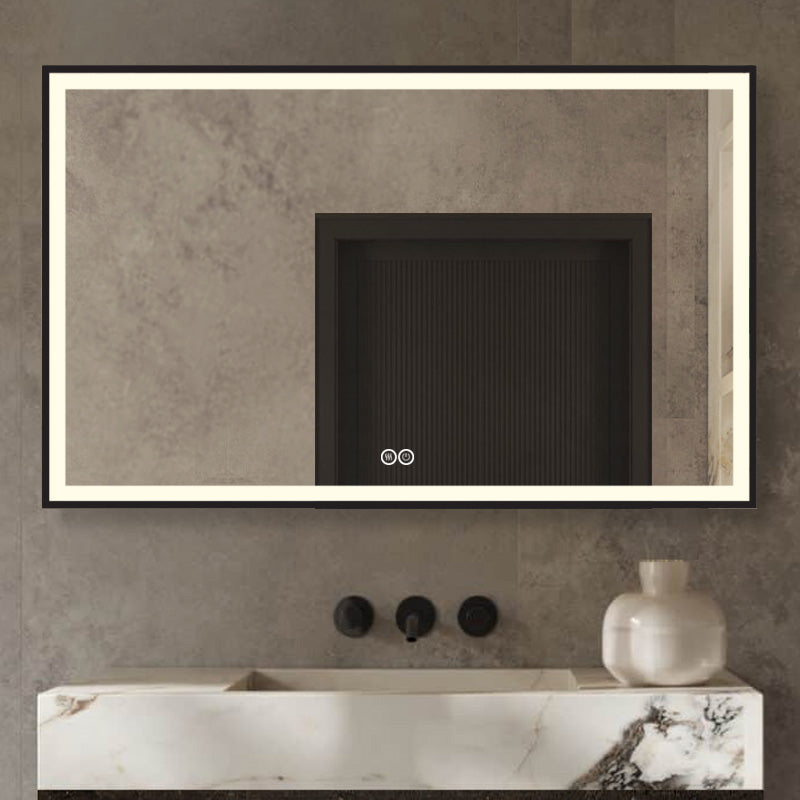 Vtw Living - Badkamerspiegel met Verwarming Zwarte Rand - 80 x 60 cm