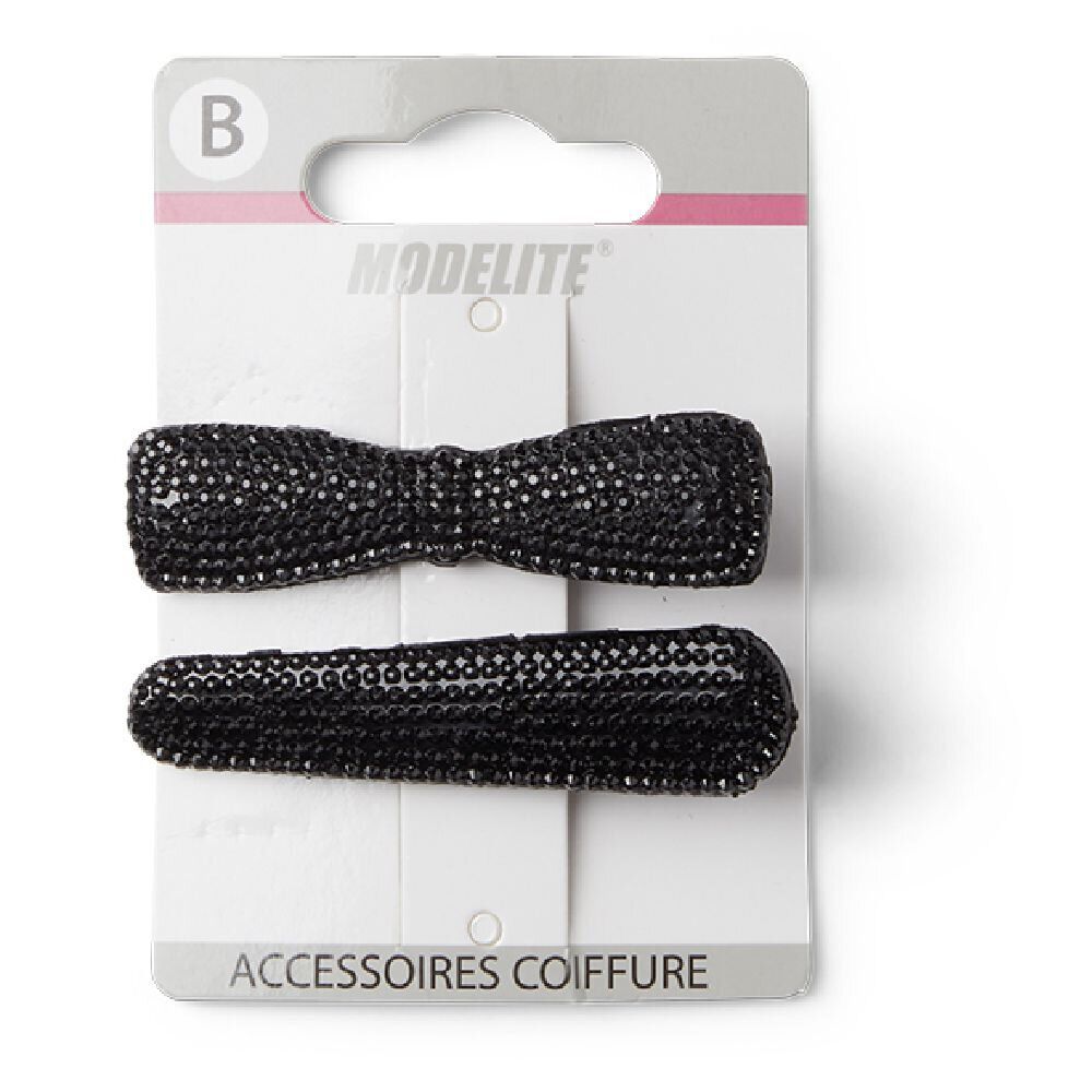 Lot de 2 pinces à cheveux plates crocodile à strass noir
