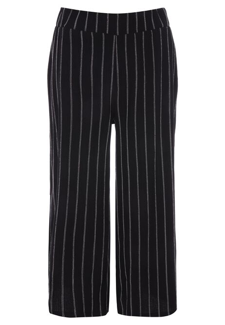 Womens Black Stripe Cropped Wide Leg Trousers