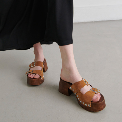 Mules à plateformes et bouts ouvertsen croute cognac | ELLA