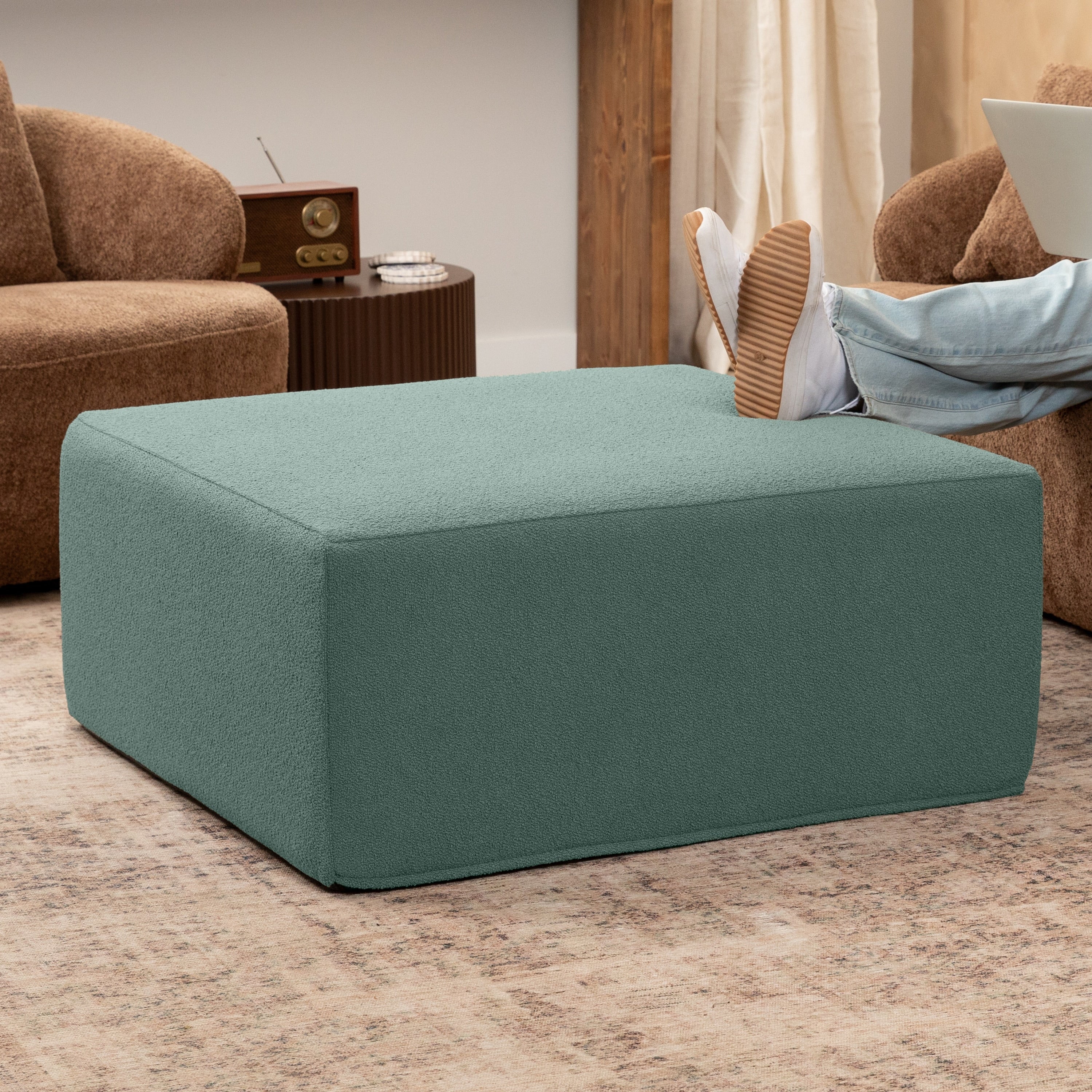 Jaxx Fairlie Couch Ottoman - Oversized Square Foam Coffee Table Ottoman