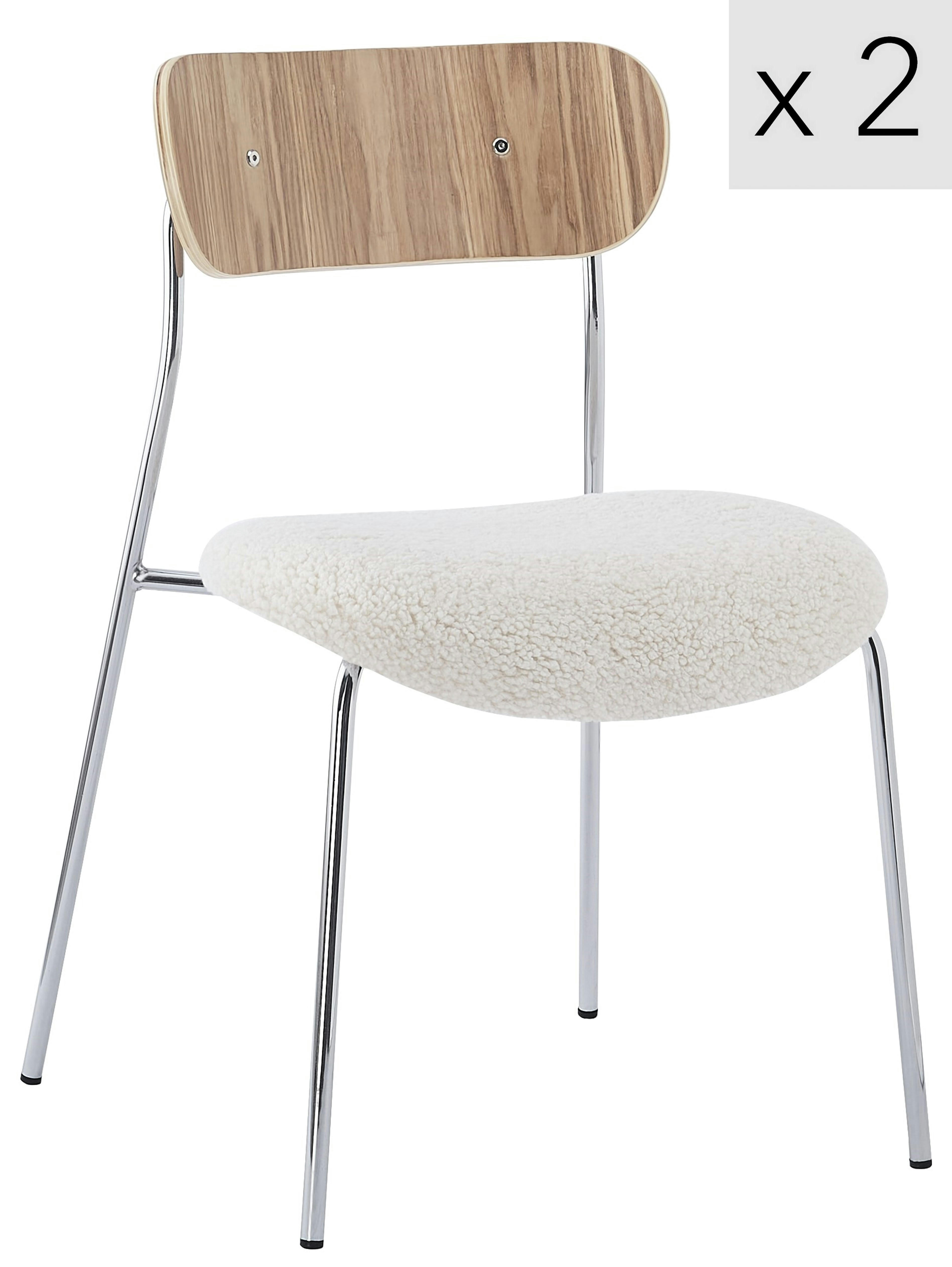 - Lot de 2 chaises industrielles en métal et bouclettes blanc