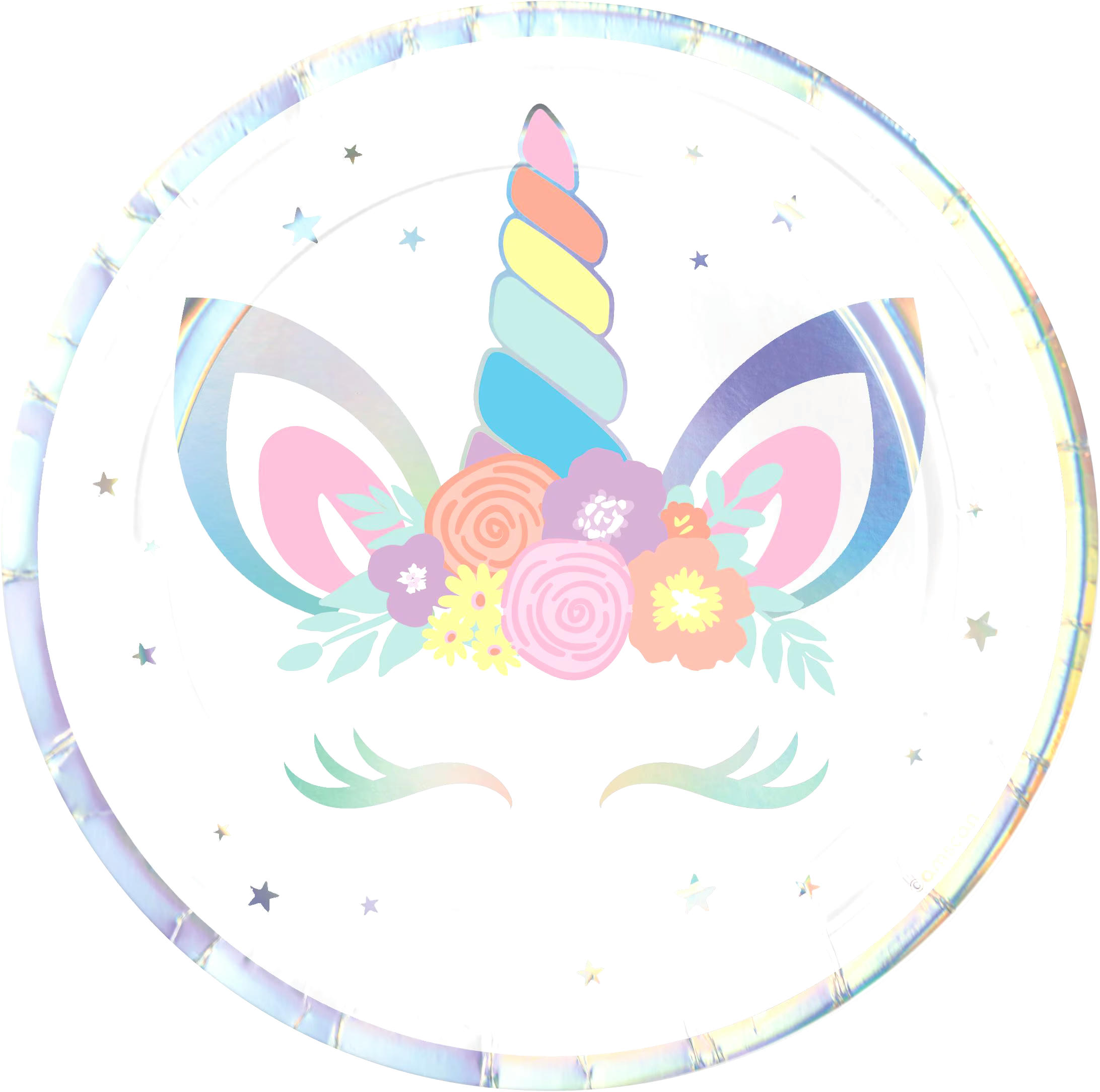 Unicorn Round Paper Disposable Dessert Plates, White/Silver, 7-in, 8-pk, for Birthday Party