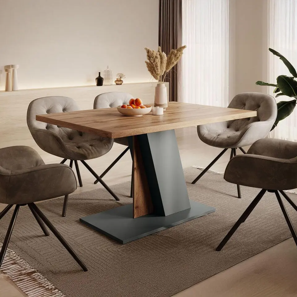 Meubella - Eetkamertafel Brand - Eiken - Grijs - 138 cm