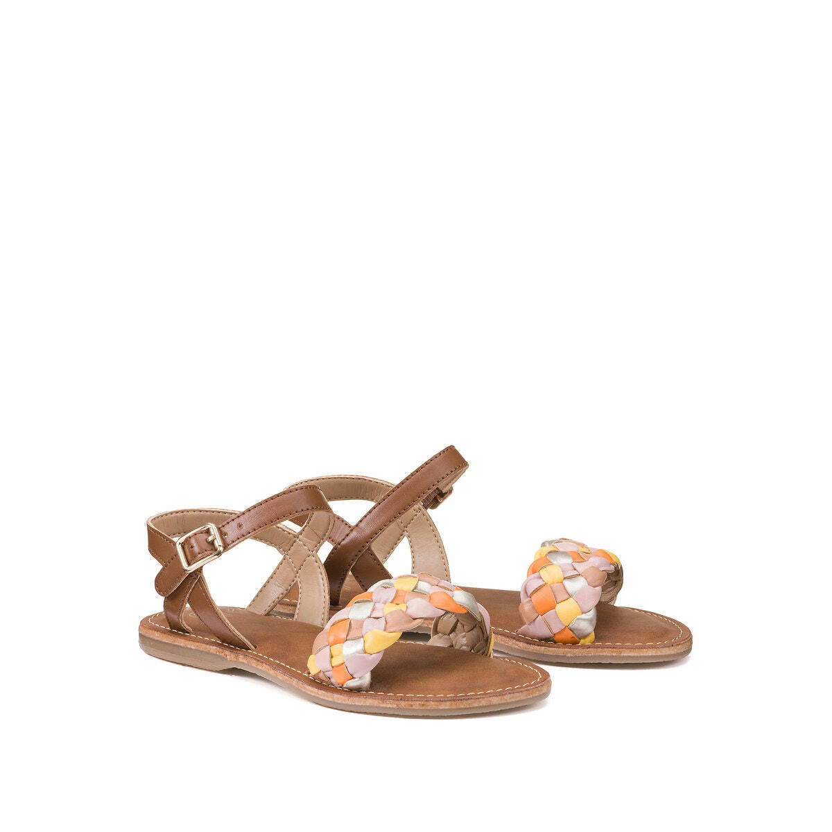 Sandales plates, brides tressées multicolores