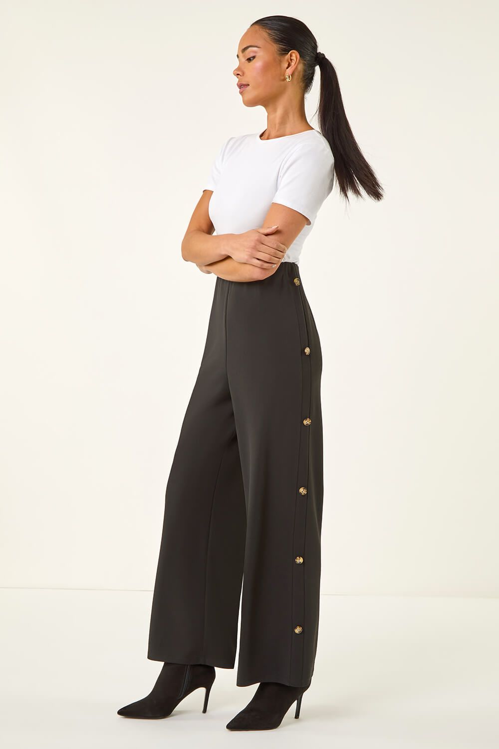 Roman Petite Button Detail Stretch Trouser