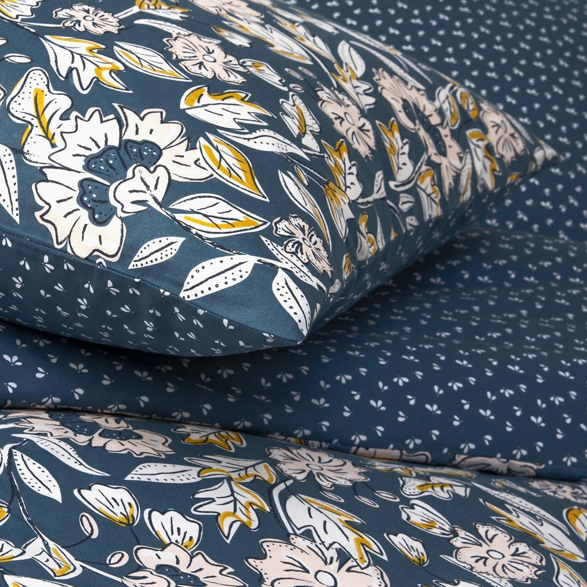 FRIDA - Parure de lit 2 personnes en percale 70 fils imprimé bleu 260x240cm
