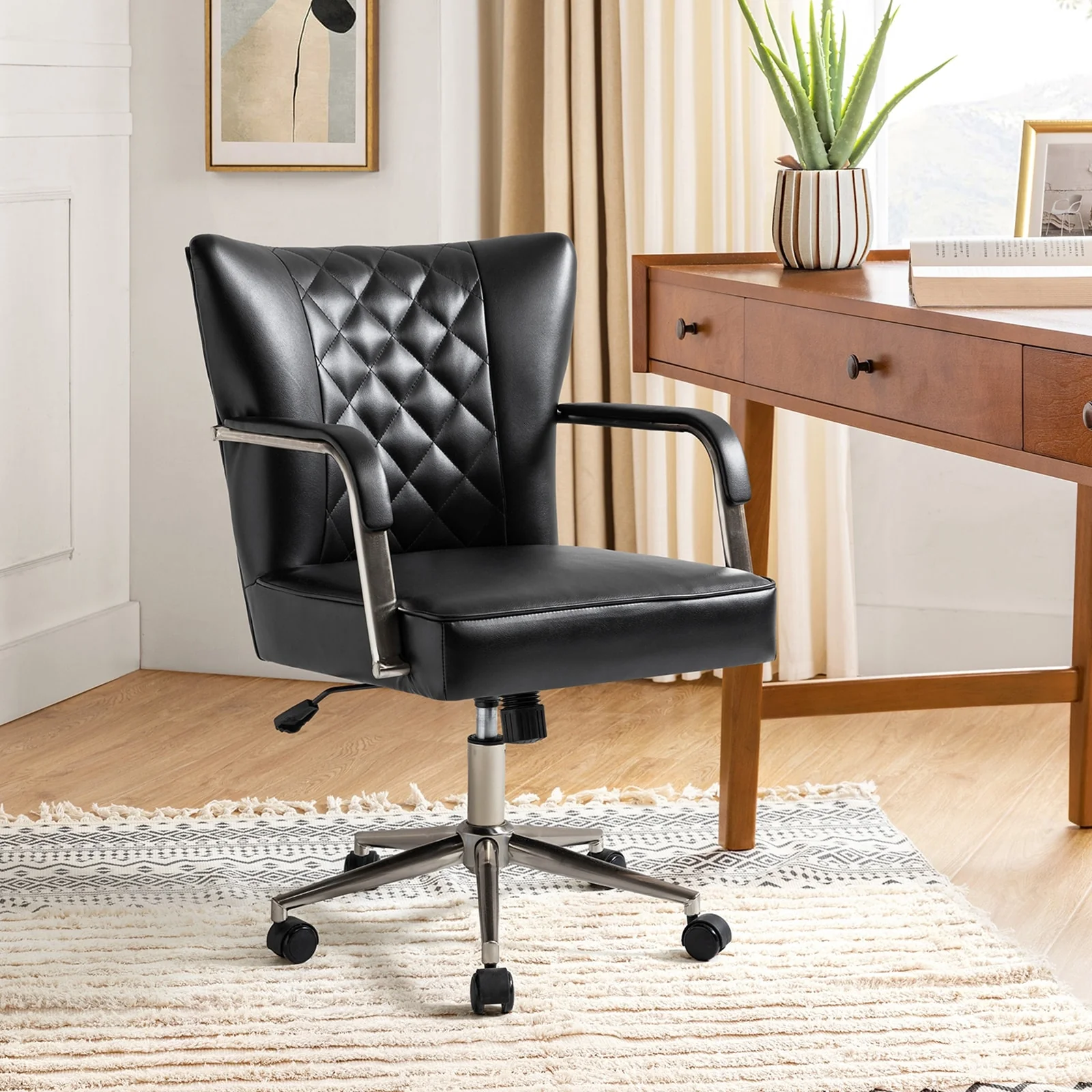 Felice Modern Swivel Height Adjustment Diamond-Tufted Office Chair by HULALA HOME