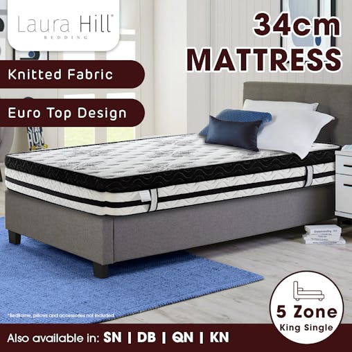 NNEDPE Laura Hill King Single Mattresswith Euro Top - 34cm
