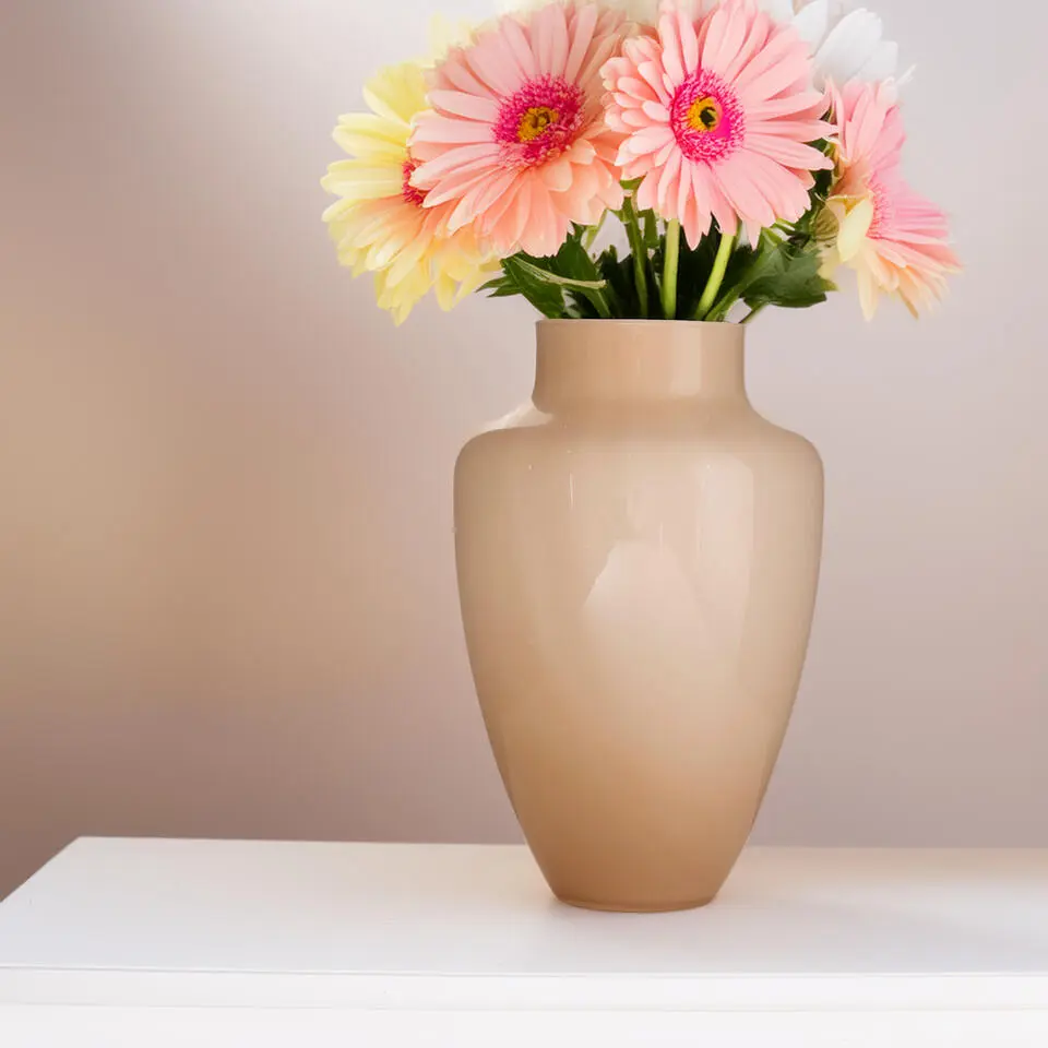 Hakbijl Glass Bloemenvaas Olaf - Beige/geel - glas - D24 x H37 cm