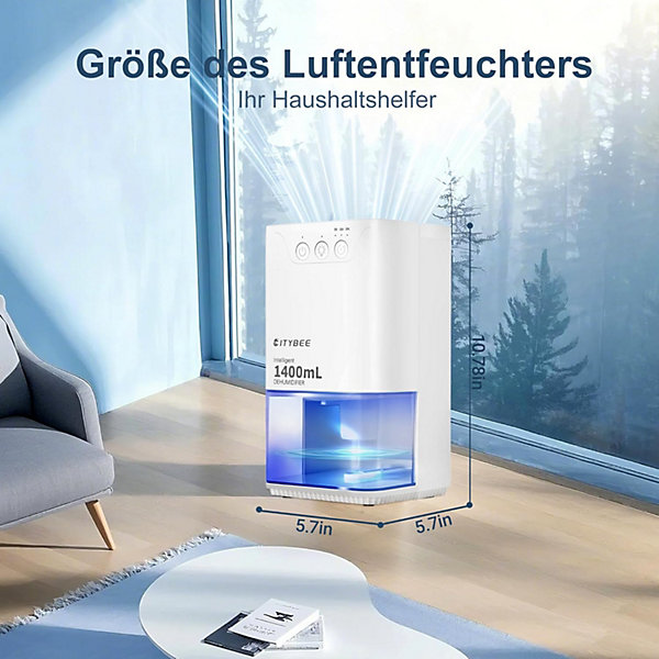 Déshumidificateur NETTLIFE 1400 ml avec minuterie et d'ambiance (blanc)