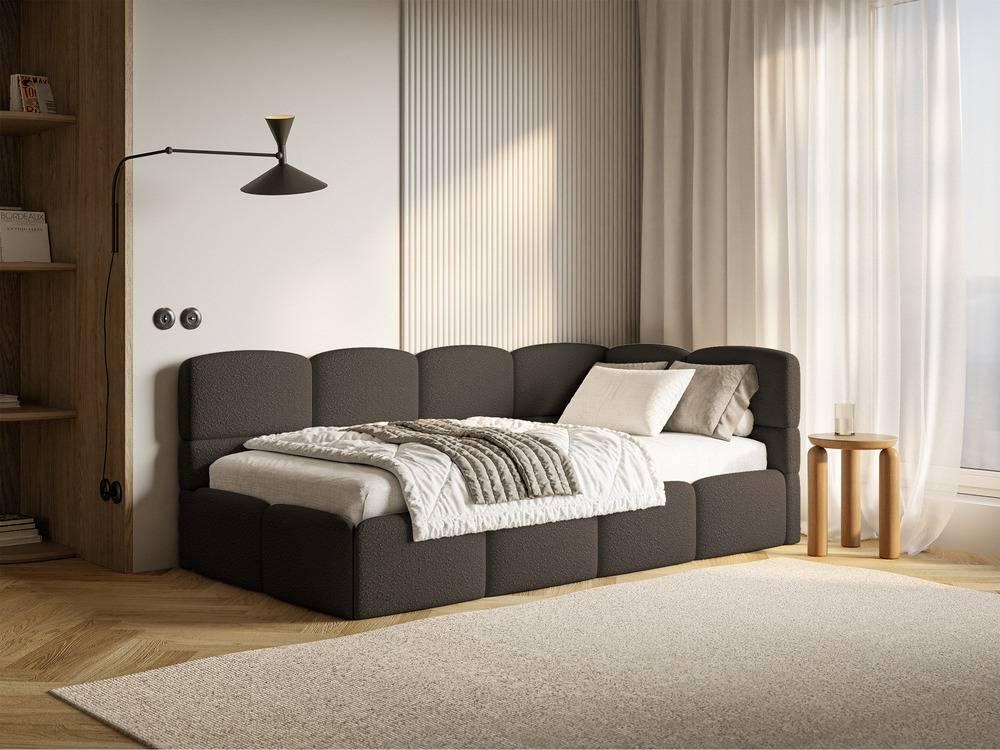 Jeugdbed incl matras Chloe rechts bouclé 90x200 met opbergruimte