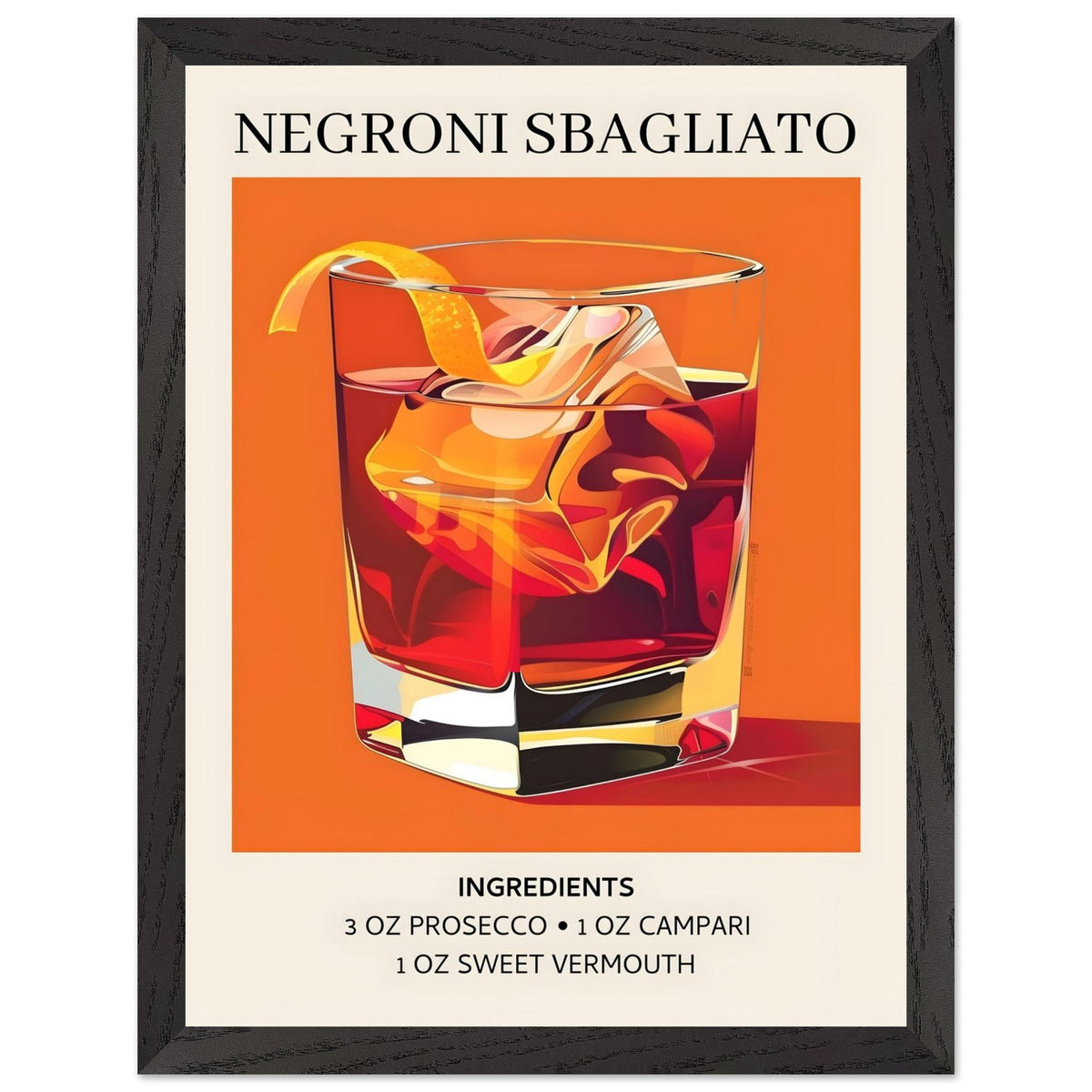 Artfulprints Poster met Lijst Negroni Sbagliato cocktail - Ingrediënten  - 30x40 cm - Oranje
