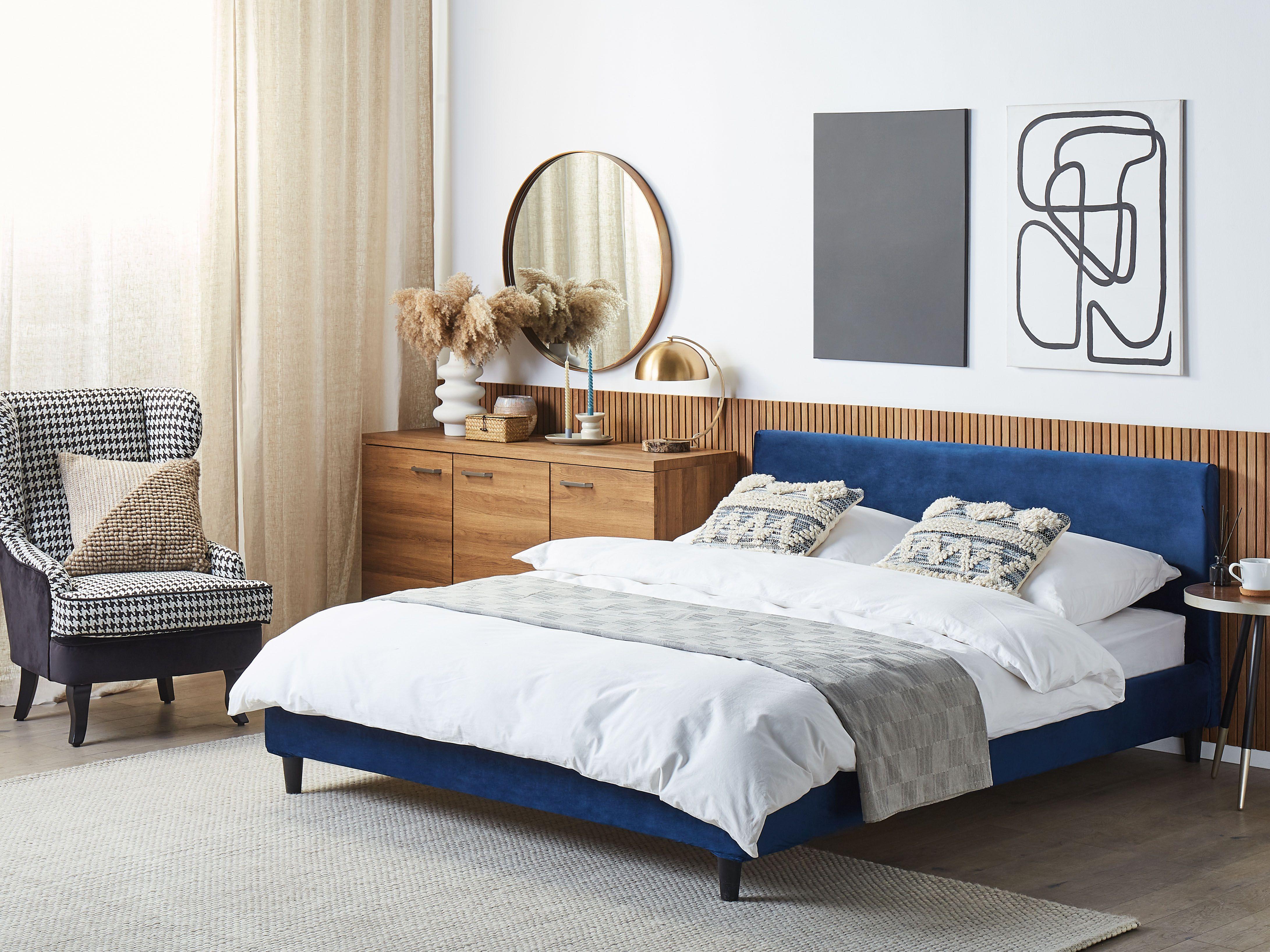 Bed Frame Cover Velvet FITOU 160 x 200 cm Dark Blue