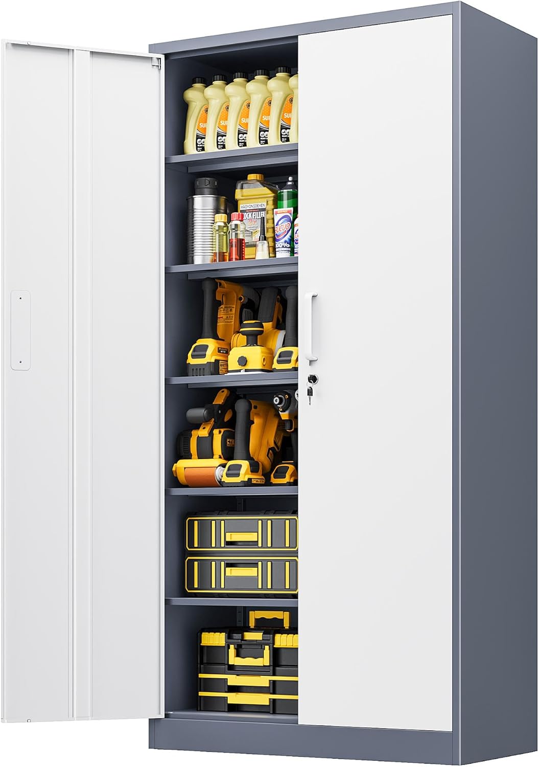 Metal File Cabinet,Locking Storage Cabinet with 2 Doors and 5 Adjustbale Shelves,Steel Tool Cabinet for Garage,Basement,Home Office