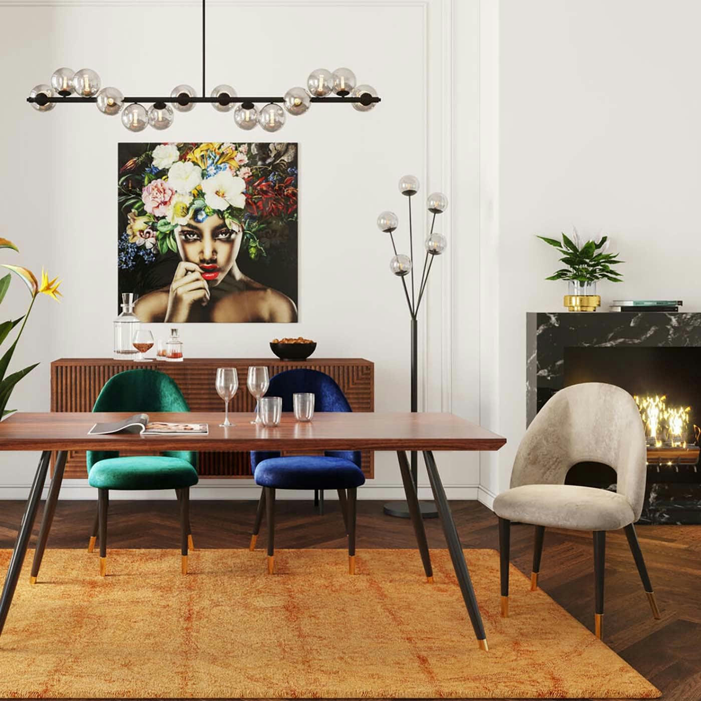 IRIS - Chaise en velours beige et acier