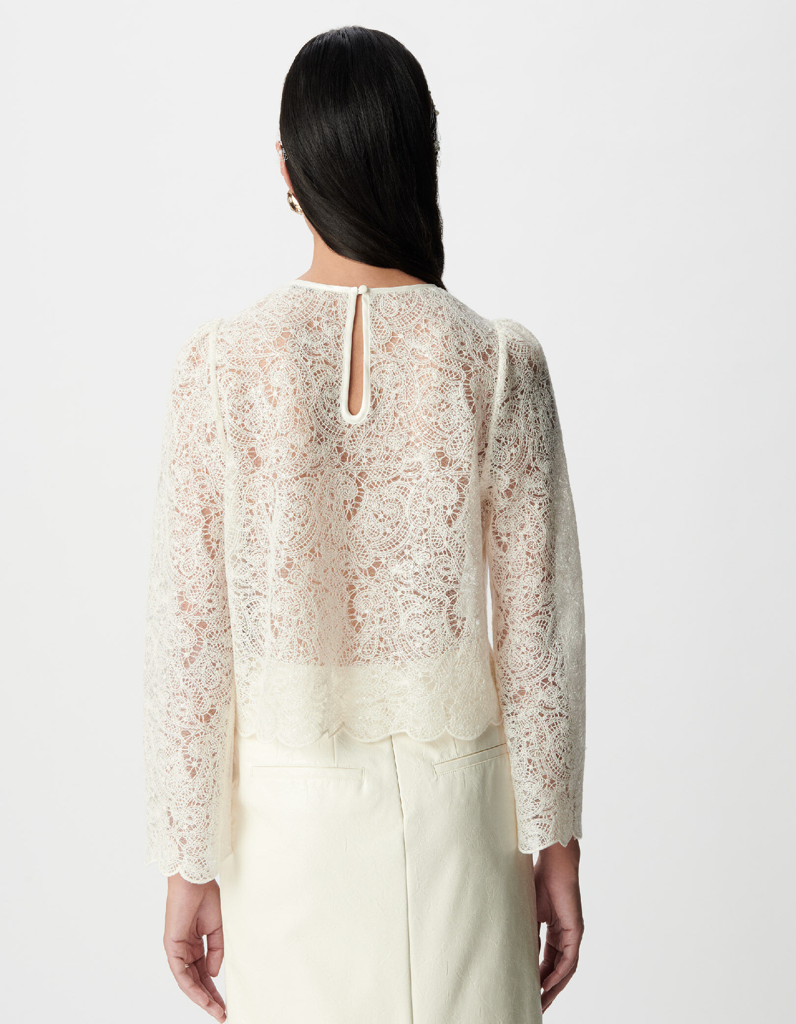 Blouse courte blanche en dentelle Femme