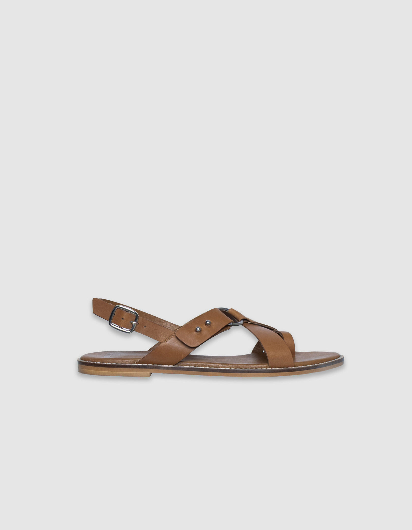 Sandales entredoigt plates camel cuir Femme