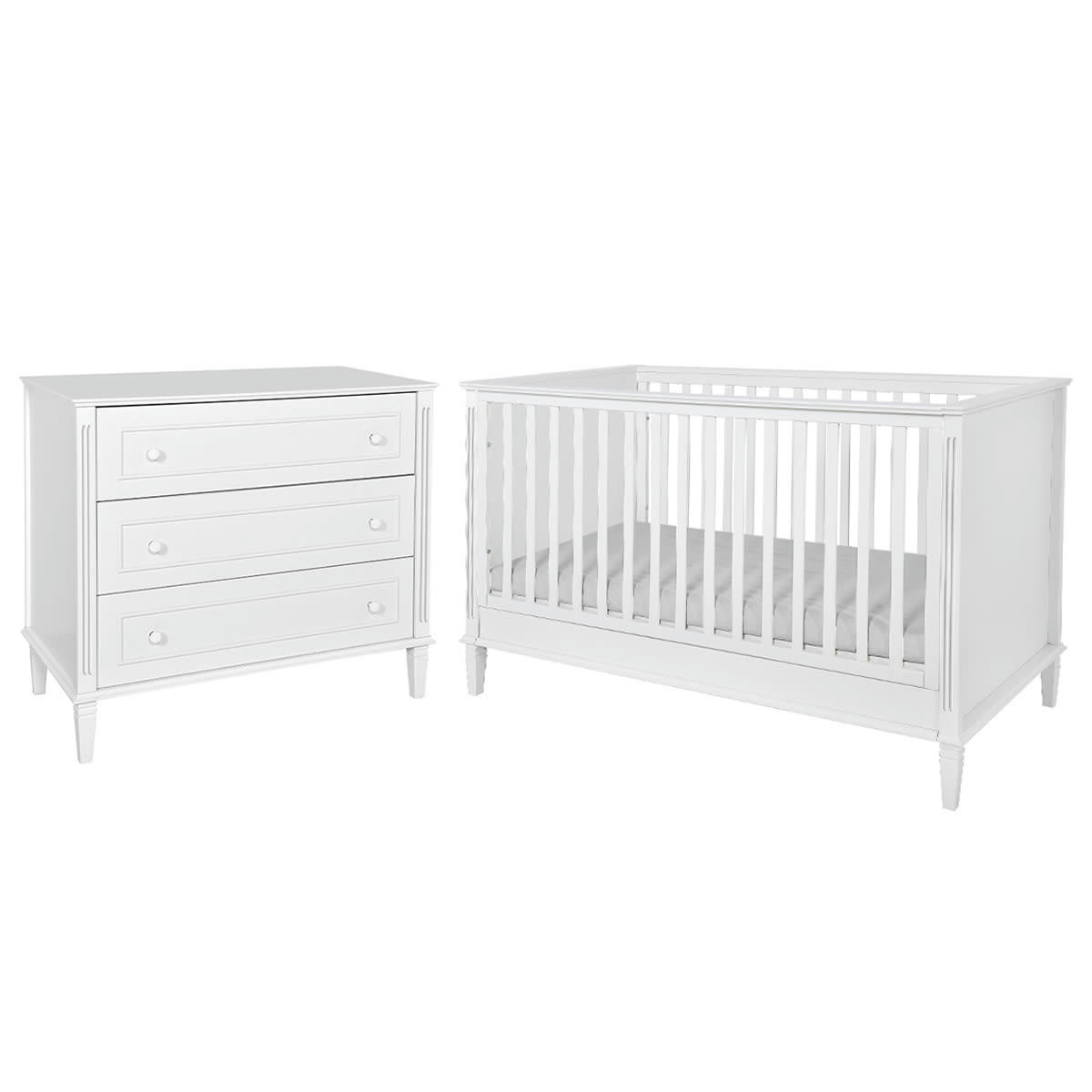 DUO - BIANKA - Lit évolutif 70x140 commode 3 tiroirs blanc