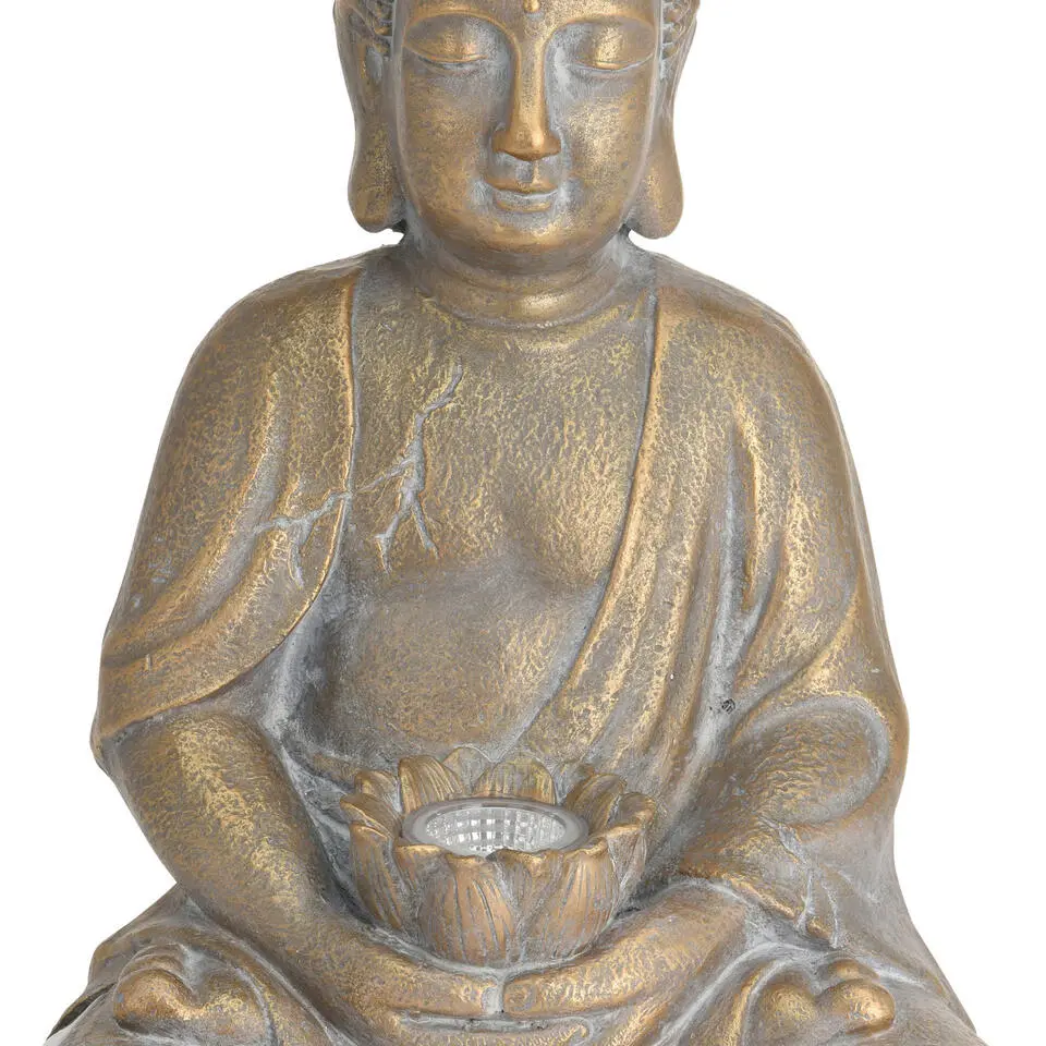 Tuinbeeld - Boeddha - goudkleurig - solar verlichting - 44 cm