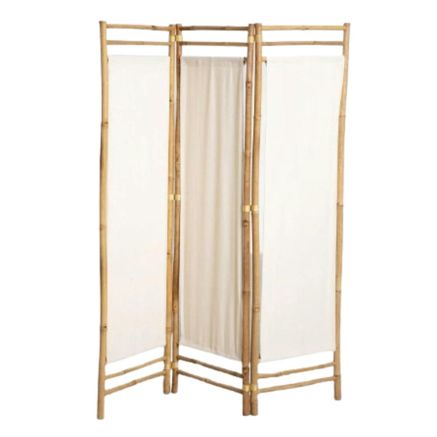 - Paravent en polycoton et bambou blanc 160x120cm