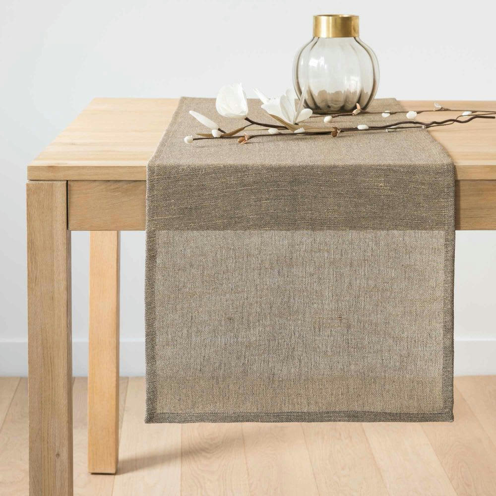 - Chemin de table en coton beige 45x150