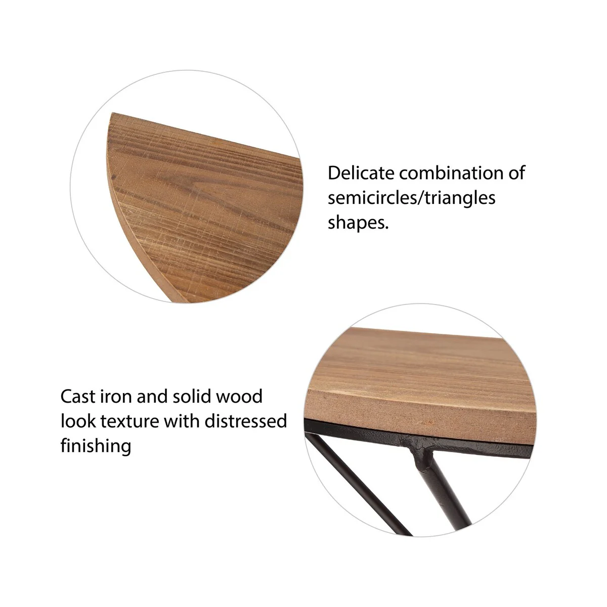 Glitzhome Set of 2 Firwood Metal Farmhouse Half-round Floating Wall Shelf