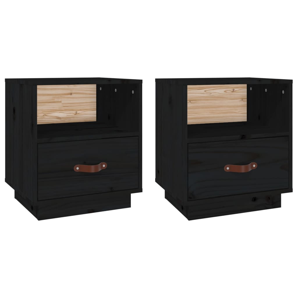 2x Szafka Nocna Stolik Komoda Czarna z Szufladą Do Sypialni 40x34x45 cm