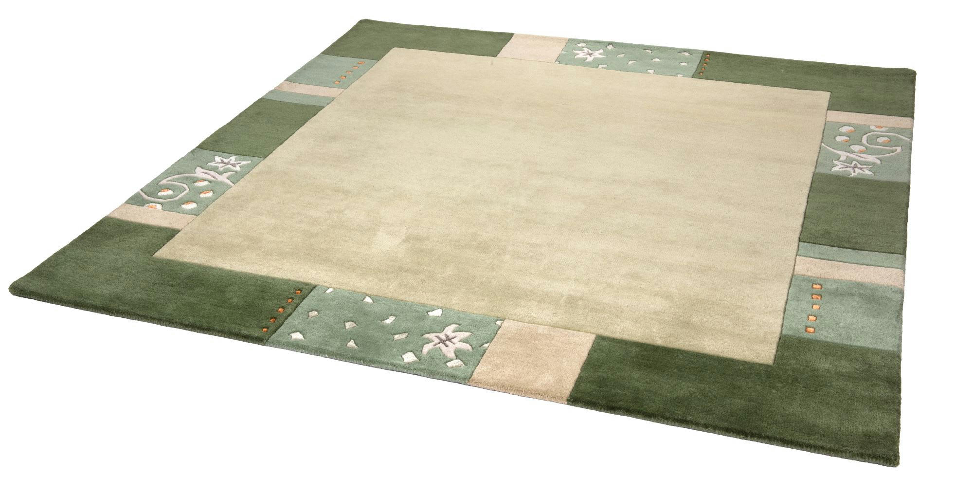 ROYAL GANGES - Tapis gabbeh floral en laine naturelle Vert 200x200 cm