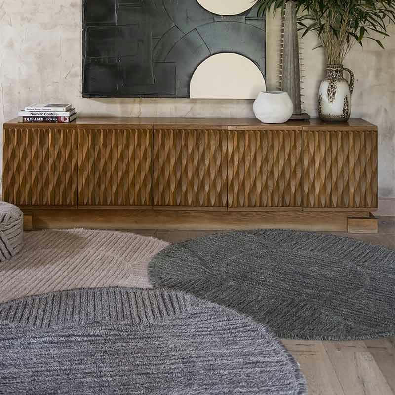 FIELDS - Tapis lavable en laine gris Ø160