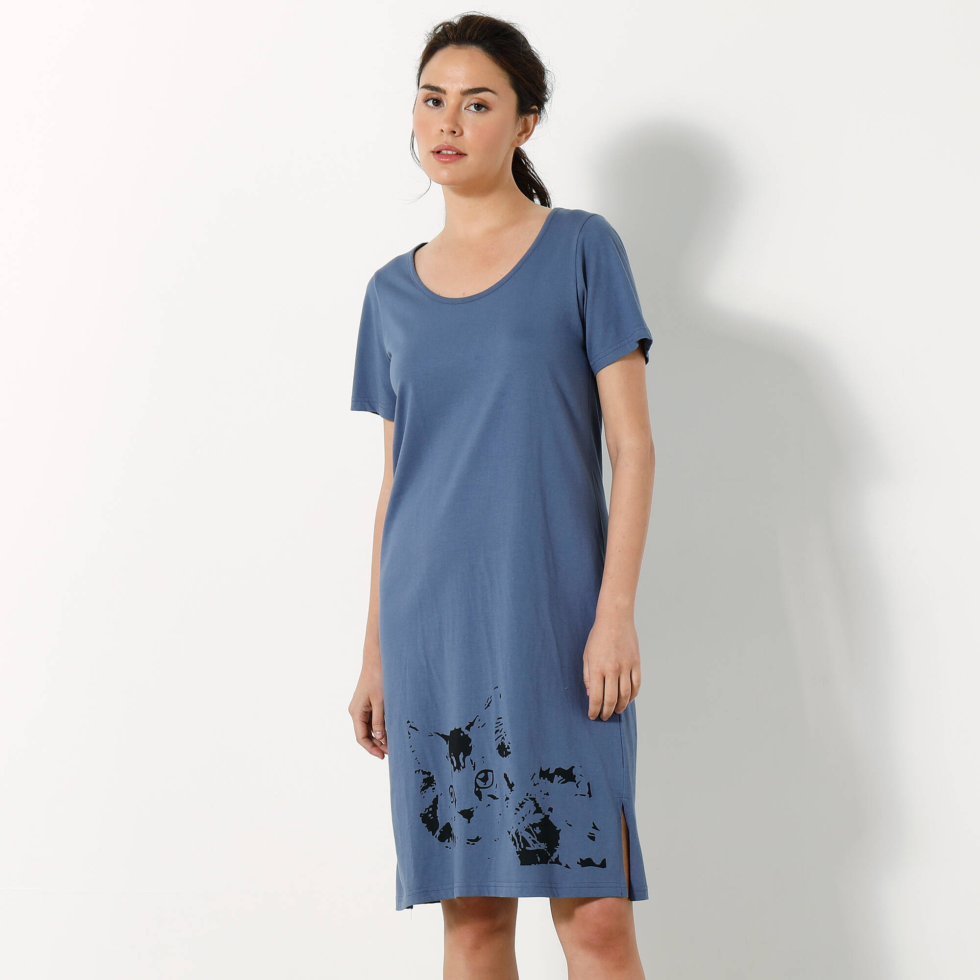 Chemise de nuit courte imprimé chat - lot de 2