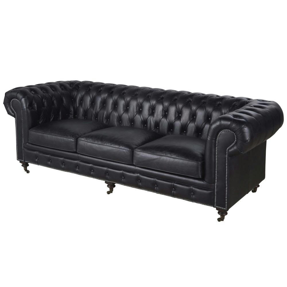 Chesterfield - Canapé capitonné 4 places en cuir noir