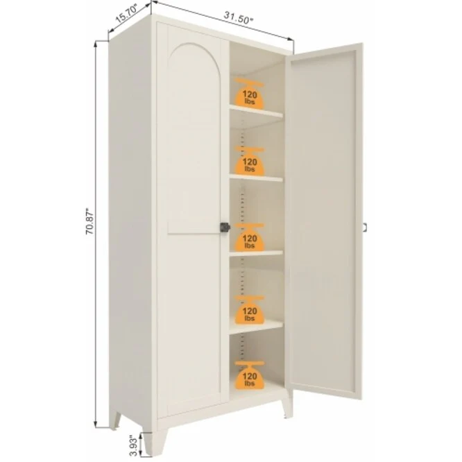 71'' Metal Storage Cabinet with Lock with Doors and Adjustable Shelves