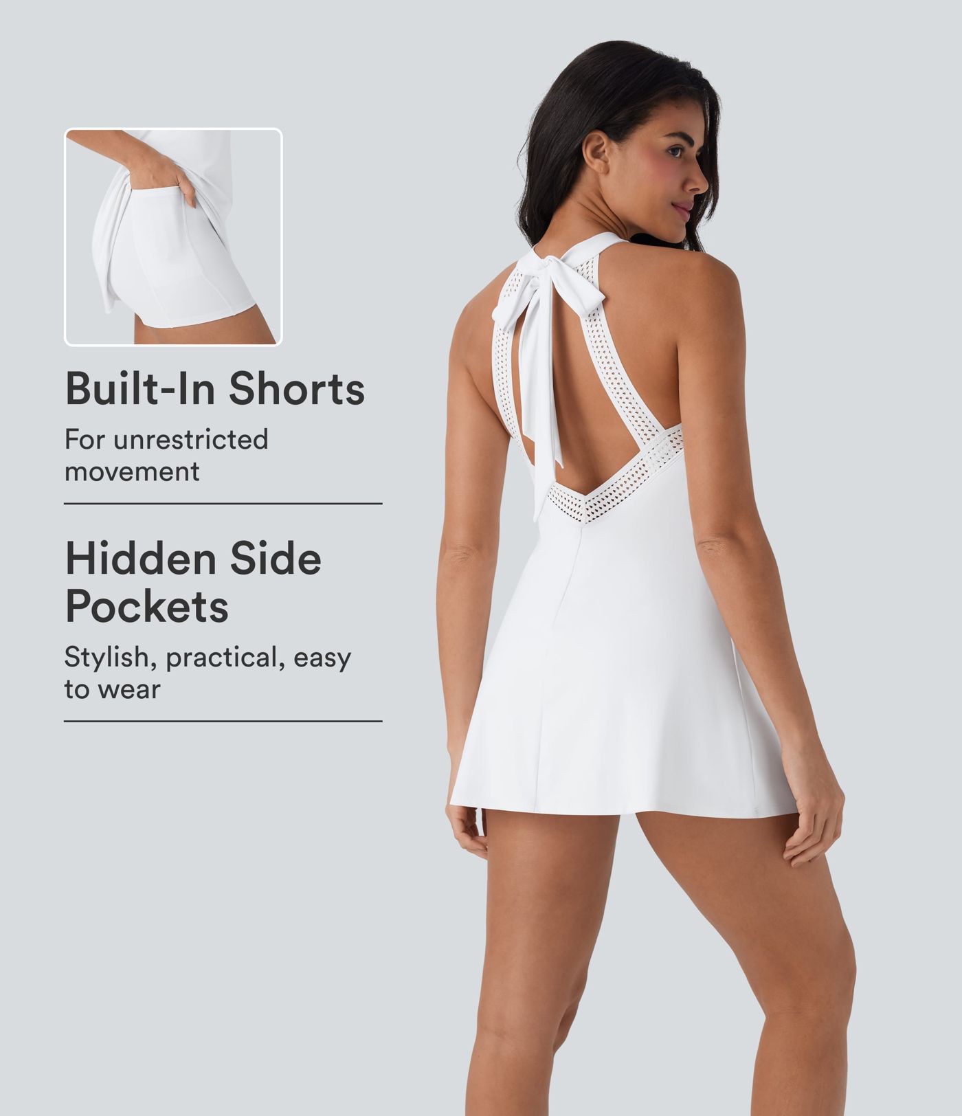 Robe de yoga courte 2-en-1 dos nu à nouer Softlyzero™ Airy Cool Touch avec poche latérale - UPF50