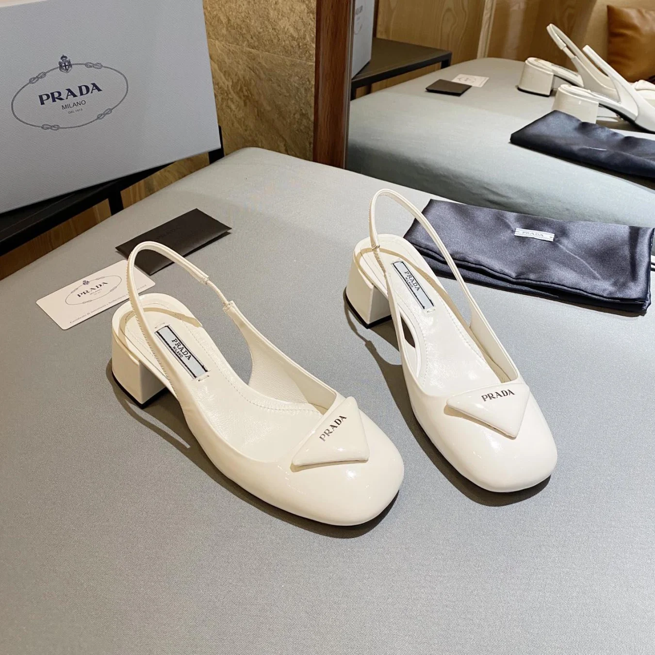 Prada Patent Leather Chunky Heel Slide Sandal