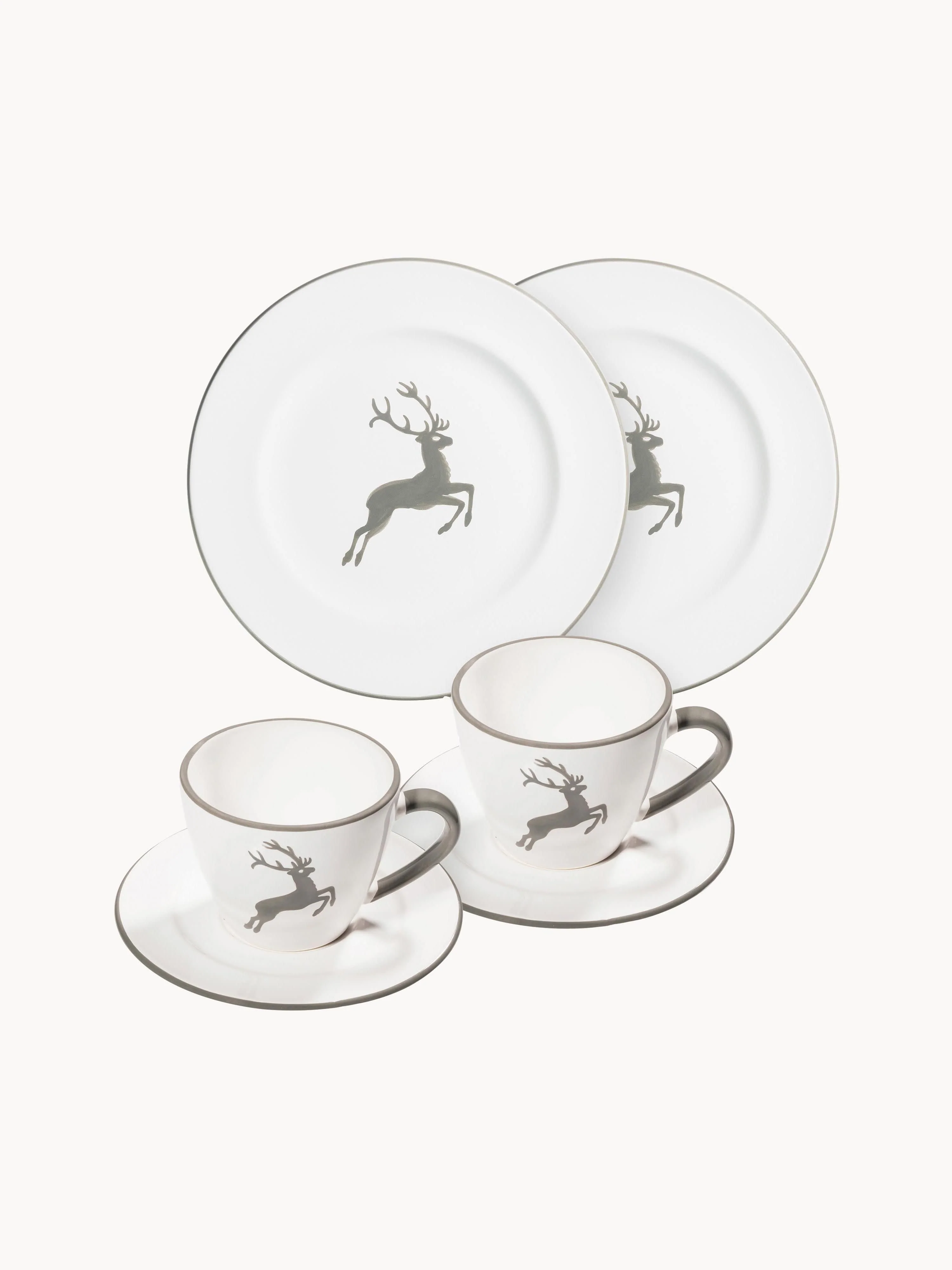 Handgefertigtes Kaffeeservice Grauer Hirsch, 2 Personen, 6er-Set