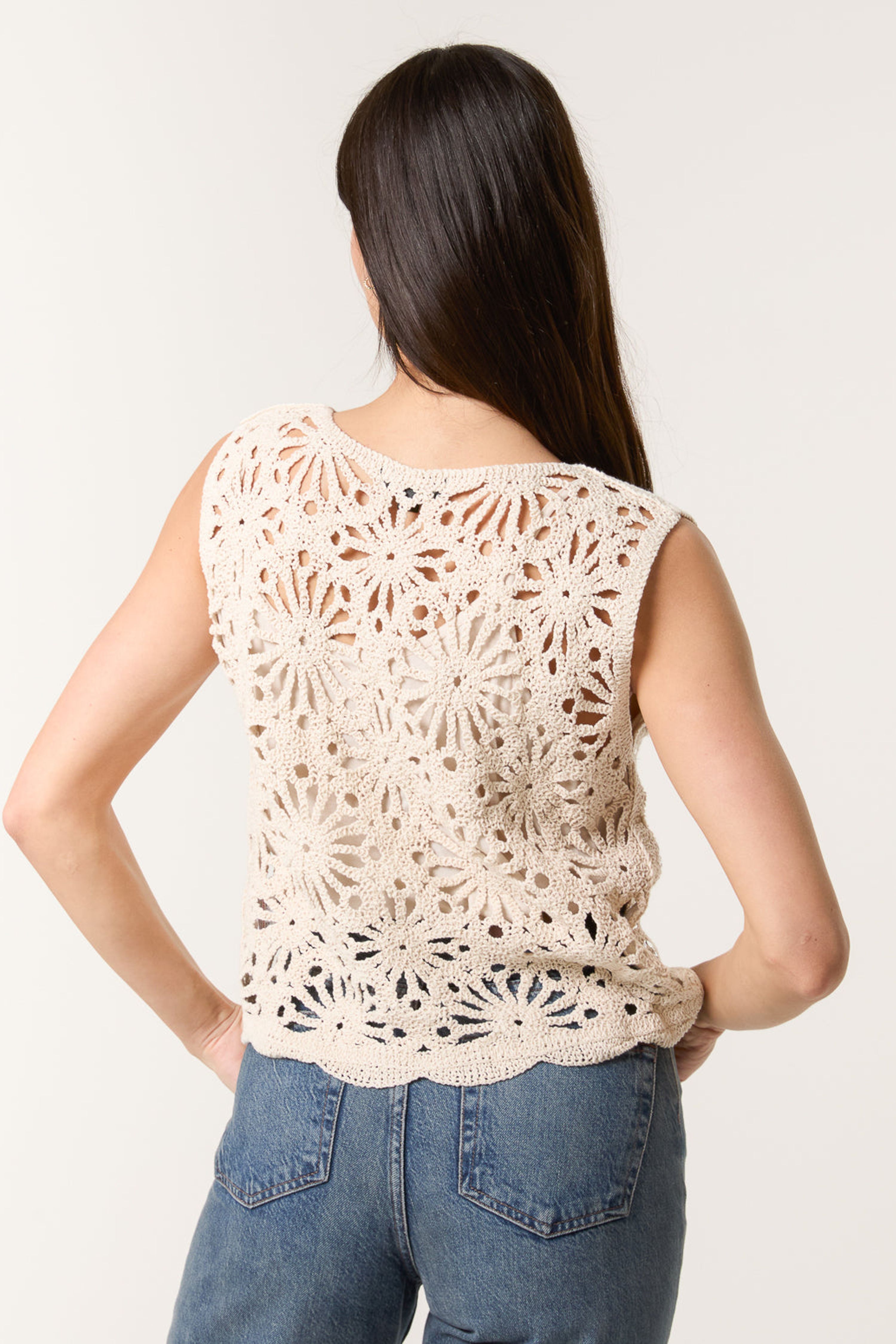 Blue Vanilla Stone Crochet Top With Sequins