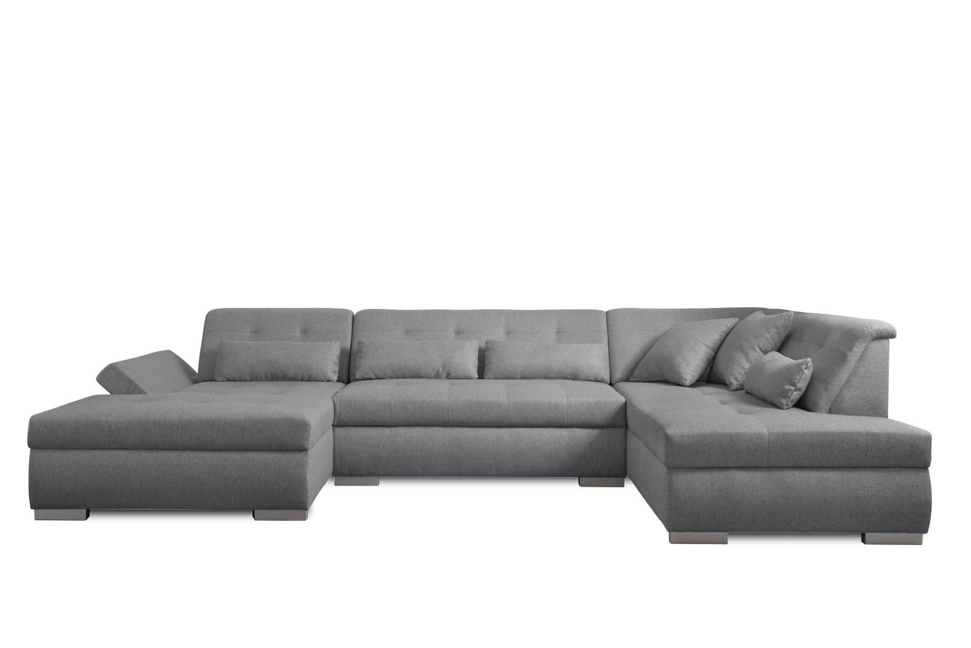 VERMONT - Canapé panoramique 7 places angle droit en tissu gris clair