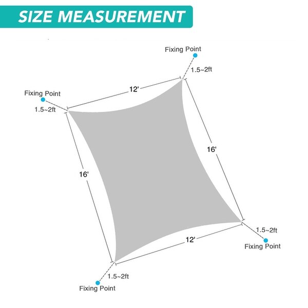 12ft x 16ft Rectangle Sun Shade Sail Canopy Awning UV Block for Outdoor Patio Garden.