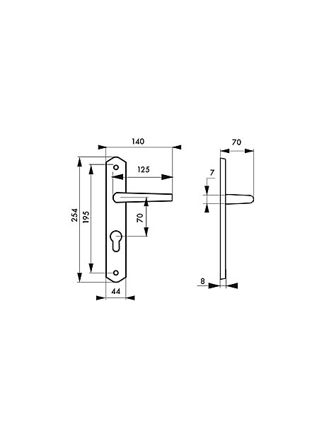 Ensemble de poignées pour porte d'entrée Themis trou de cylindre, carré 7mm, entr'axes 195mm, bois brut - THIRARD