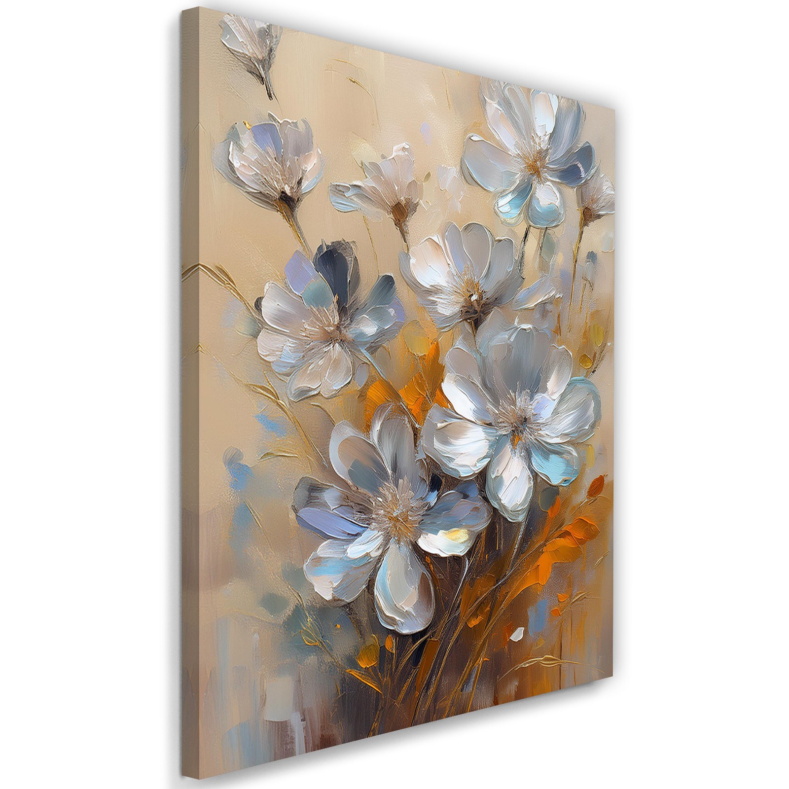 Feeby Obraz do salonu, Srebrne Kwiaty Natura Malowane 40x60