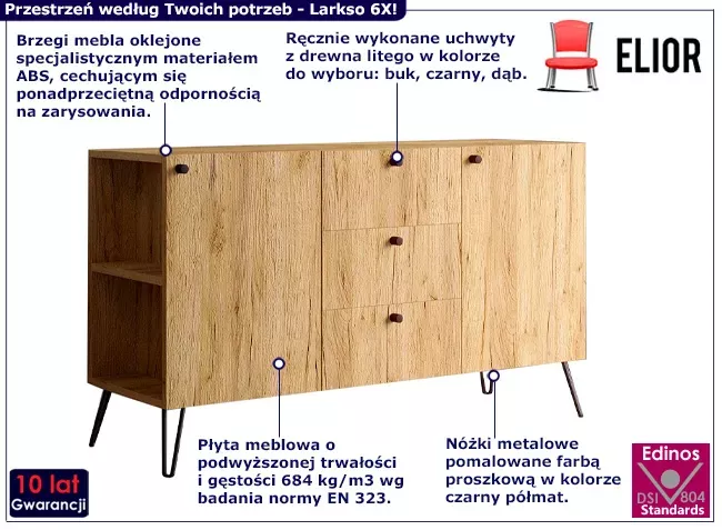 Lewostronna komodaz szufladami dąb craft - Sarvon