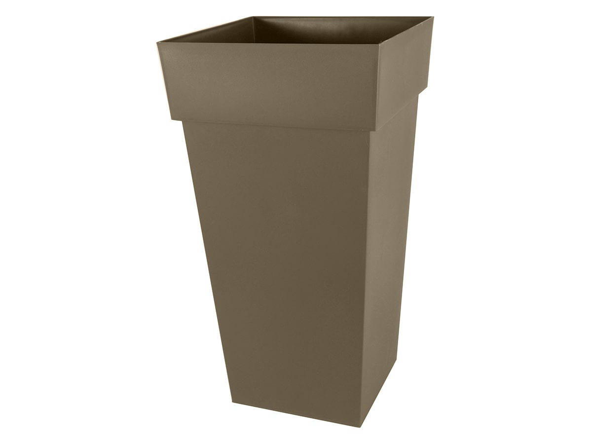 TOSCANE - Pot de fleur carré 43x43x80 cm en polypropylène taupe
