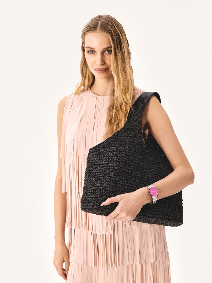 Black raffia beach bag