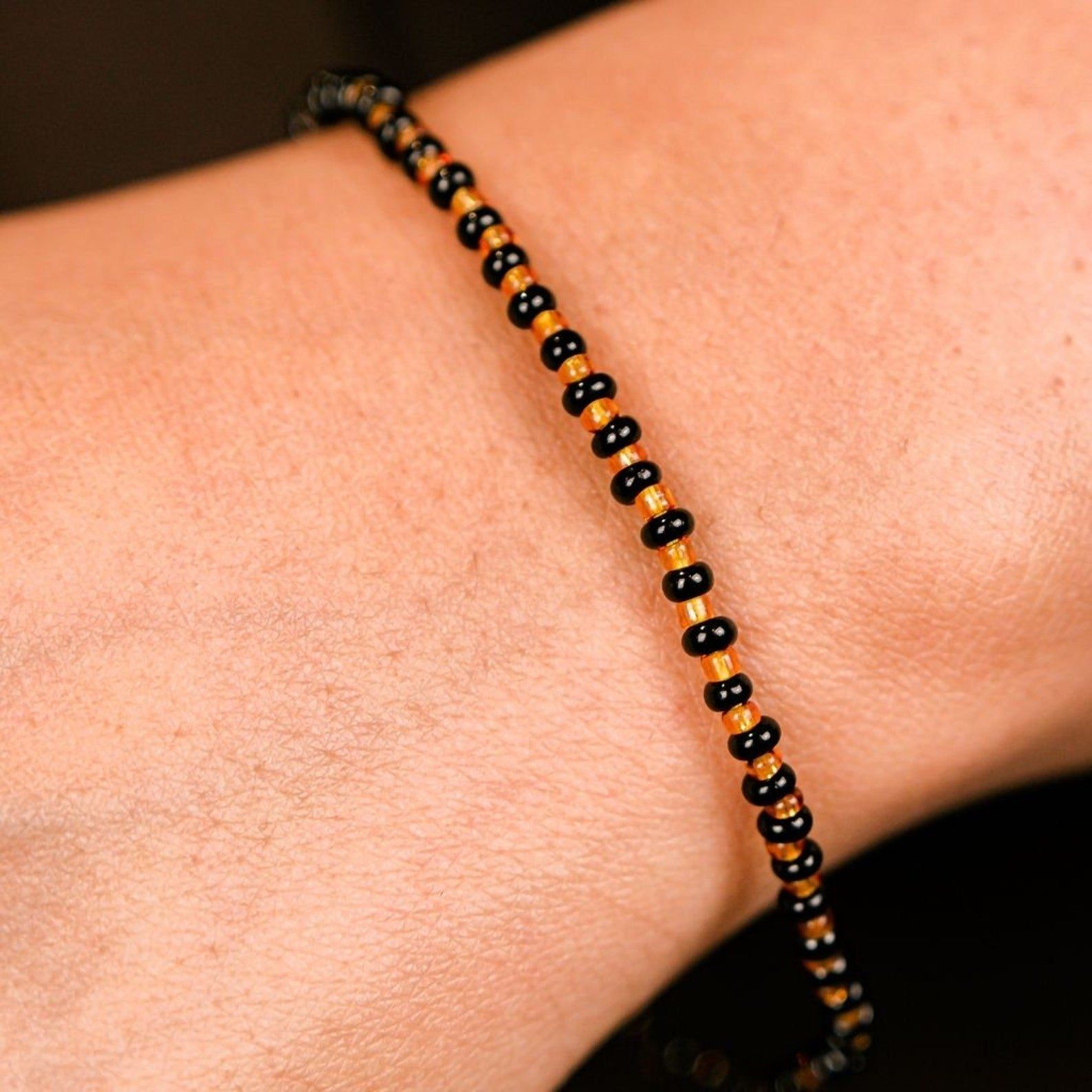The Colourful Aura Black Golden Mangalsutra Tiny Black Bead Everyday Kids Nazaria Bracelet