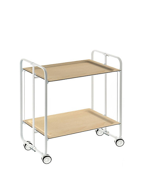 Desserte pliante BAUHAUS avec roulettes, Structure blanche, 2 niveaux, 4 positions