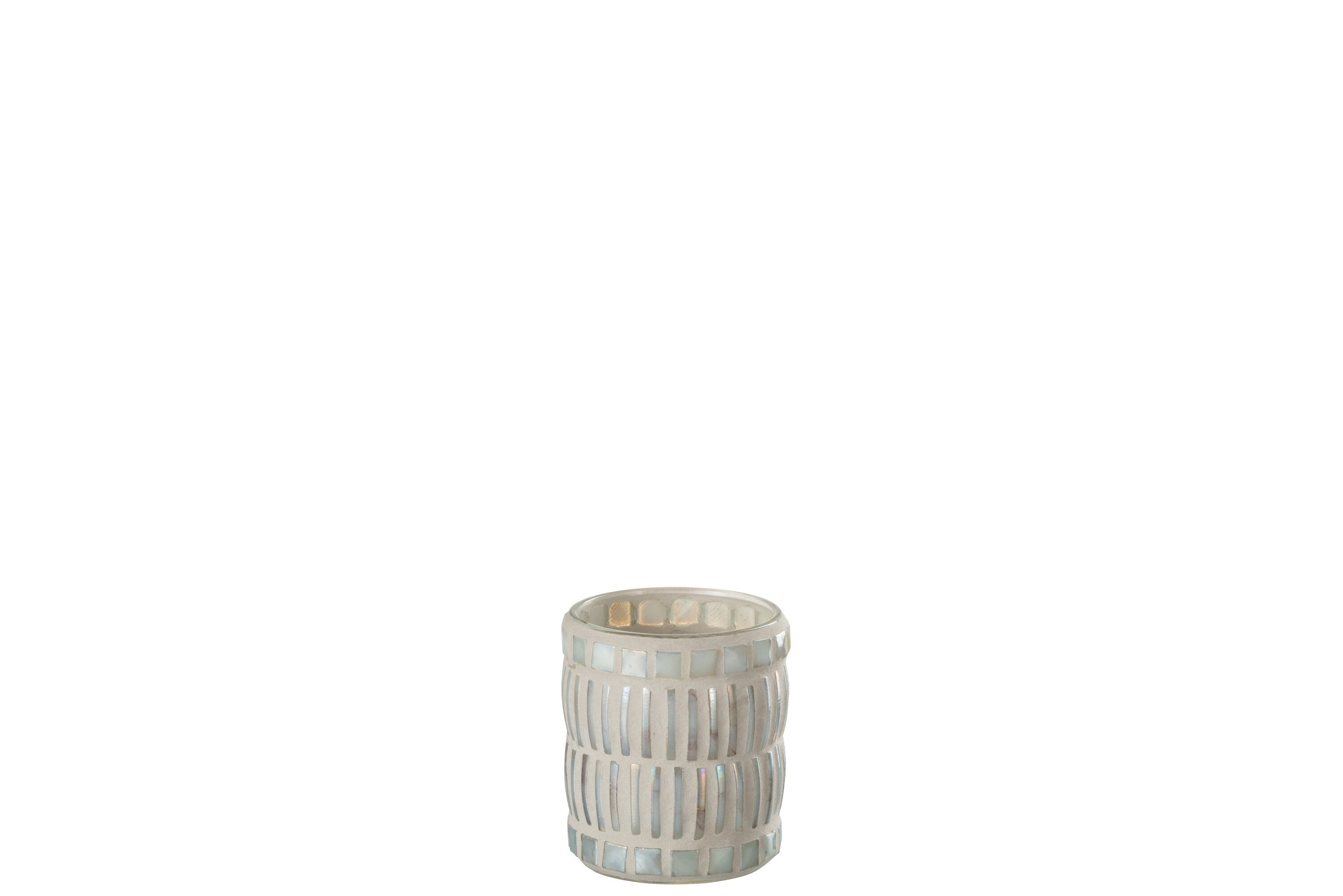 J-Line kaarshouder Mozaiek Rond - glas/cement - parelmoer/grijs - small - 3 stuks