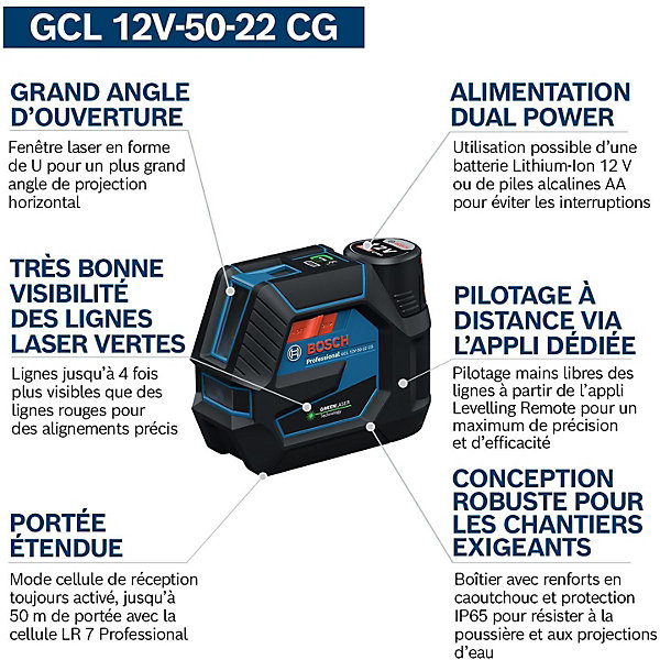 Bosch GCL 12V-50-22 CG Professional Niveau de pointage 25 m 500-540 nm ( 10mW)
